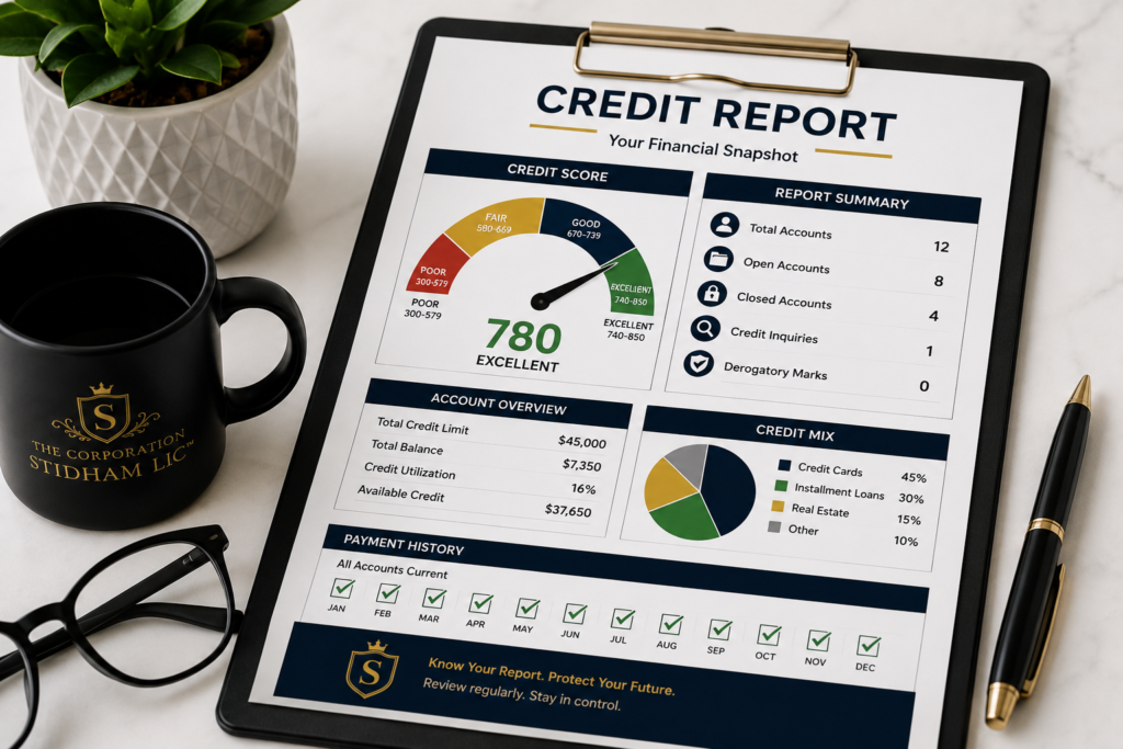 Credit report showing account details and a 780 credit score